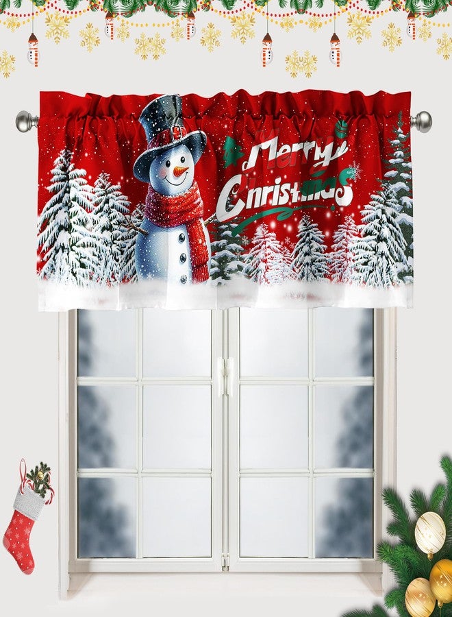 SUNWISHA Christmas Curtain Valances Set 52x18'' - Snowflake Christmas Classic Merry Christmas Window Curtains Kitchen/Bathroom/Laundry Decor, Winter Holiday Home Valances Red - Image 1